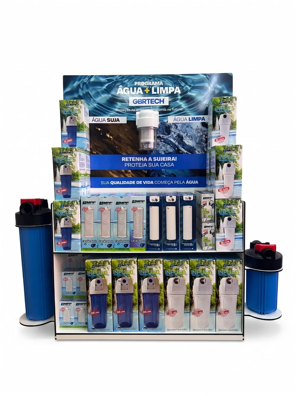 Expositor GBRTech do Programa Água + Limpa com a linha completa